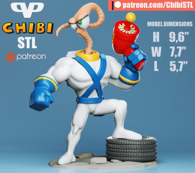 Earthworm Jim Chibi 3D Model - Games Chibi STL Files